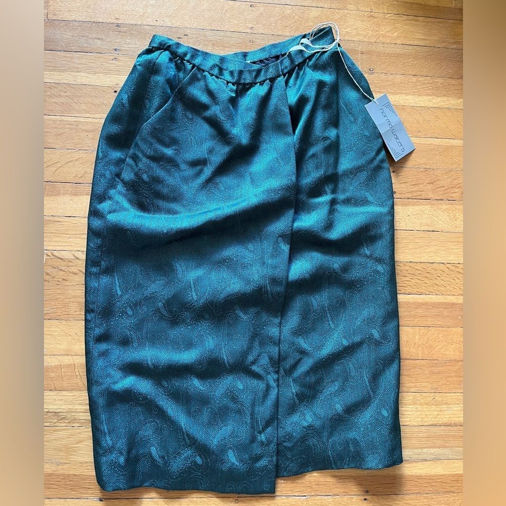 Vintage Norma Walters silk emerald green pencil skirt 4 2 feather mermaid core S